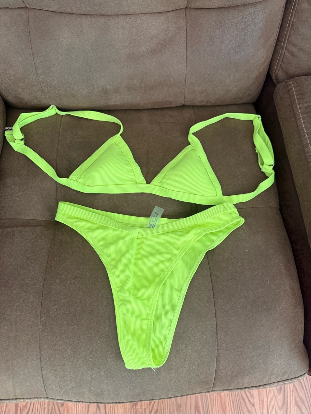 Neon Lime Ribbed Triangle Bikini Set
